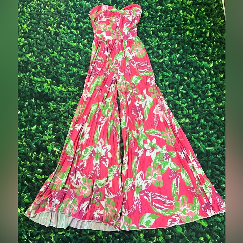 PINK Floral Tube Jumpsuit Flare Bottoms Never Worn - Picture 4 of 7